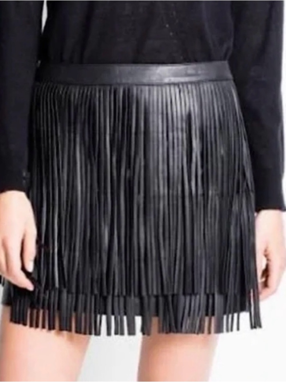 Zadig & Voltaire Black Leather Fringe Mini Skirt